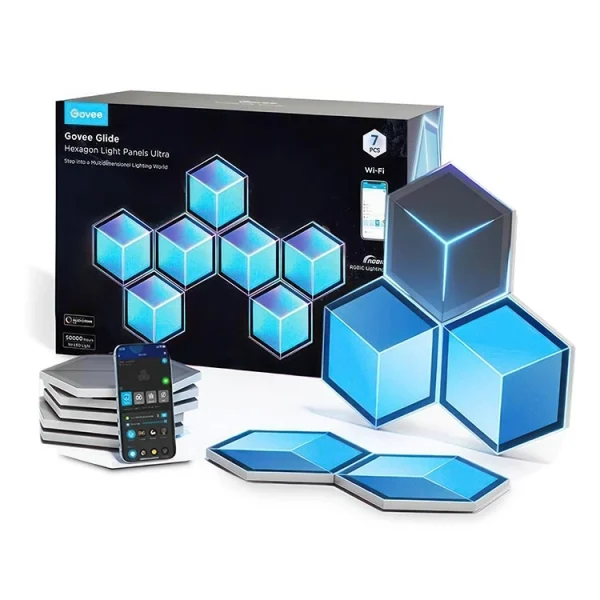 پنل هوشمند روشنایی 7 تیکه گووی Govee Glide Hexagon Light Panels Ultra - Meteor Grey